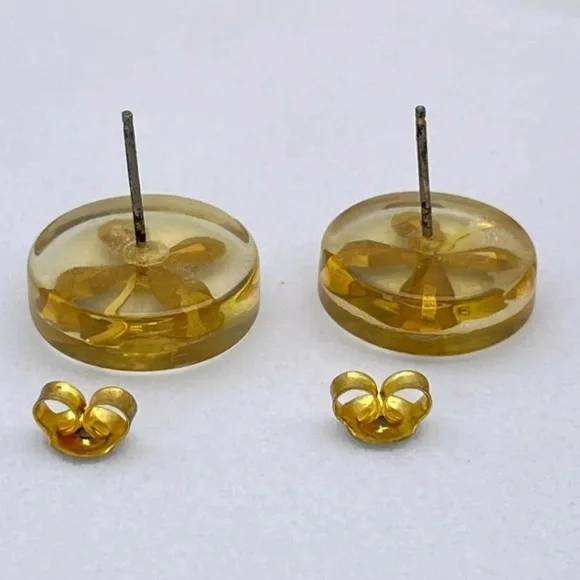 ☘️CHANEL Four Leaf Clover Pierced Earrings Gold Tone Round Clear Enamel Vintage - Picture 10 of 10